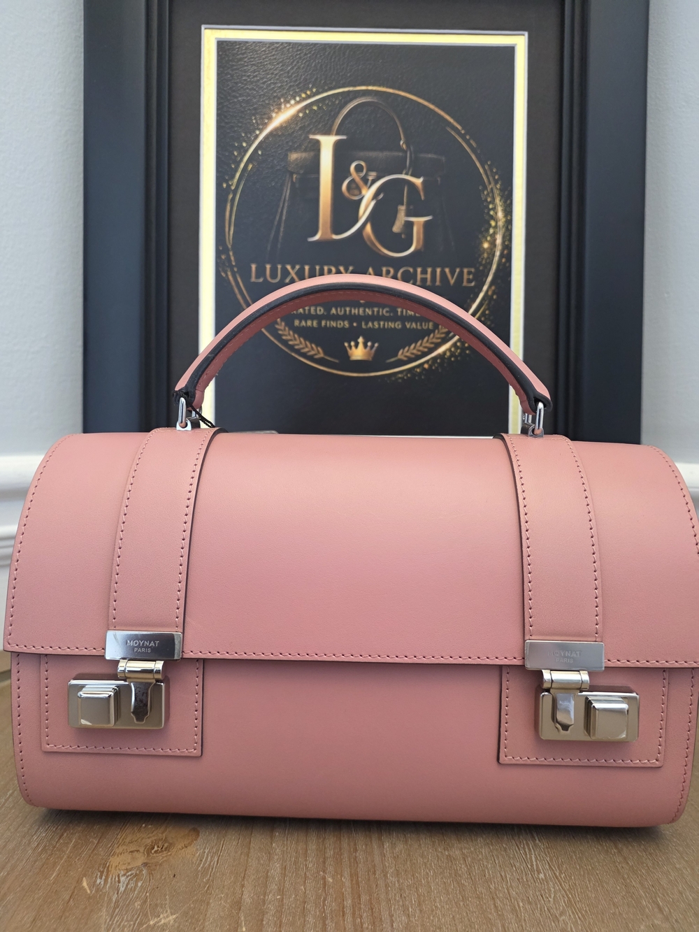 Moynat Réjane Pink Leather Top Handle Bag Silver Hardware